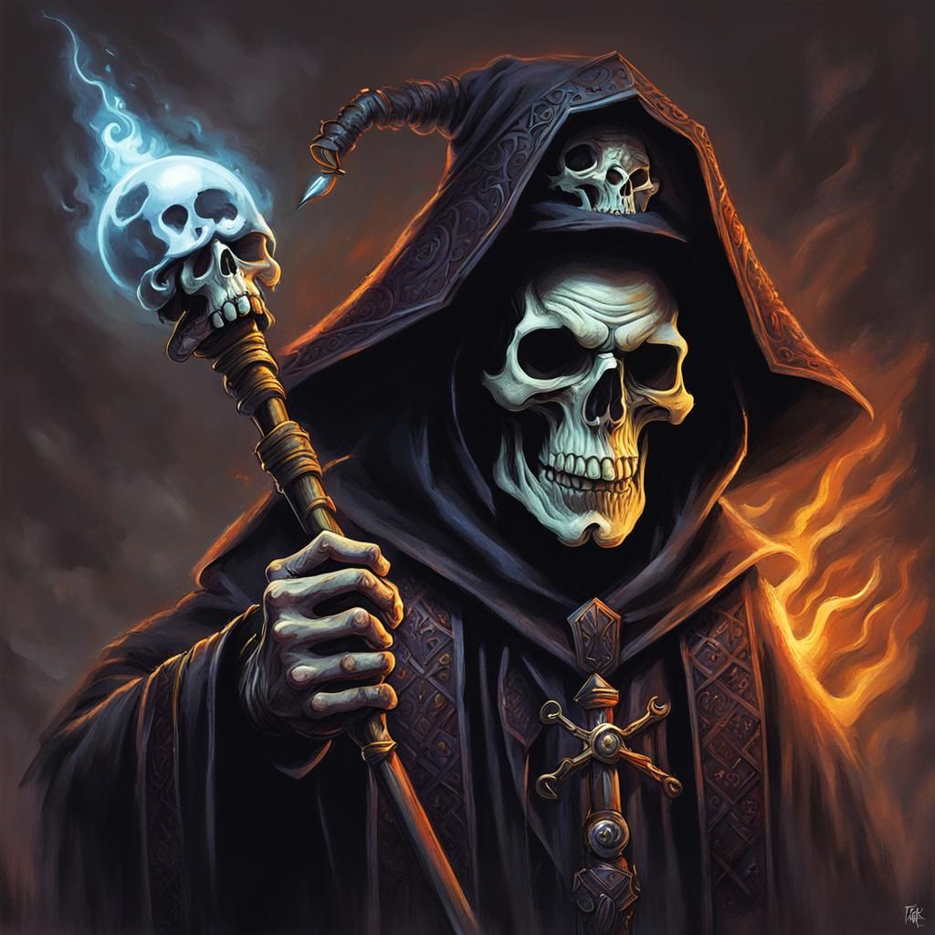 Sinister Evil Wizard with Skull Wand