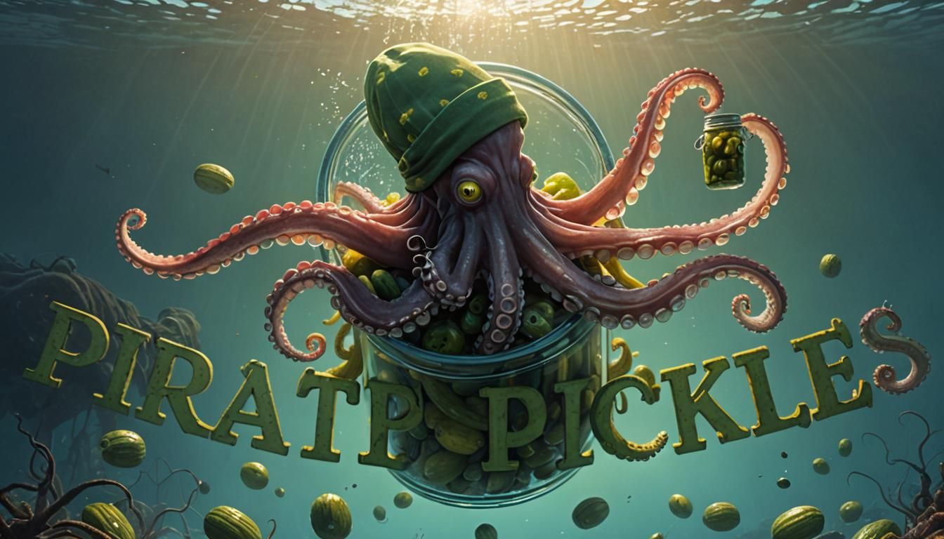 Octopus with Pickles in Mystical Underwater World
