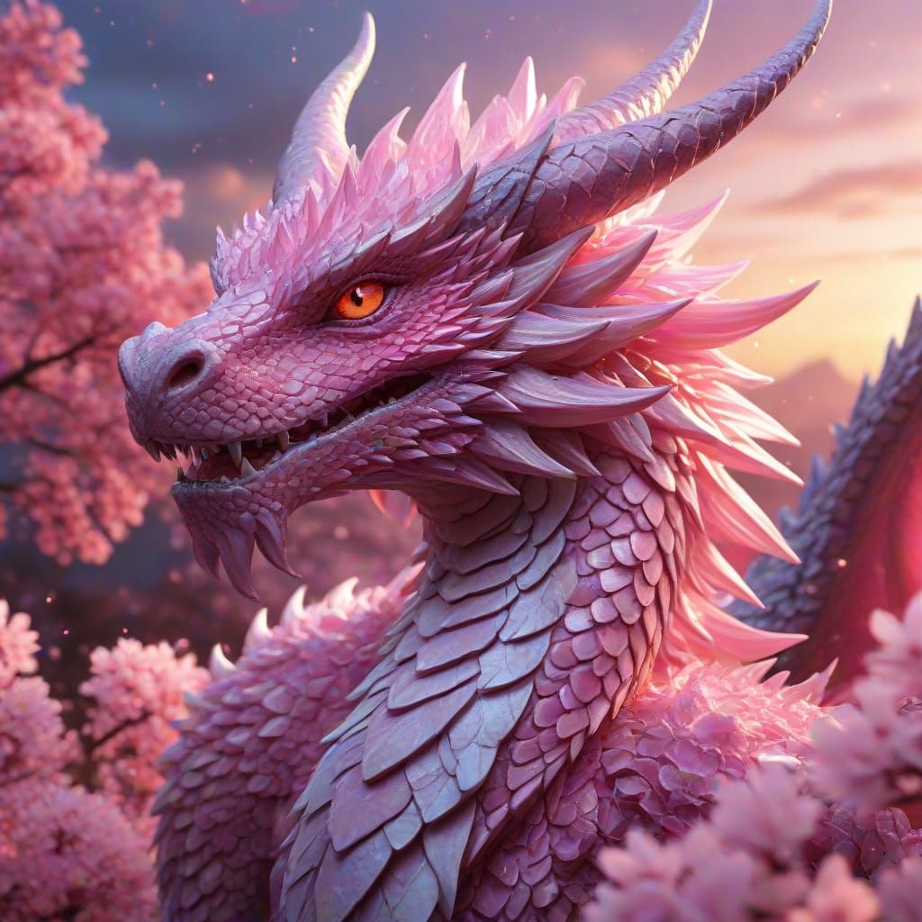 Pink Dragon in Vibrant Fantasy Setting