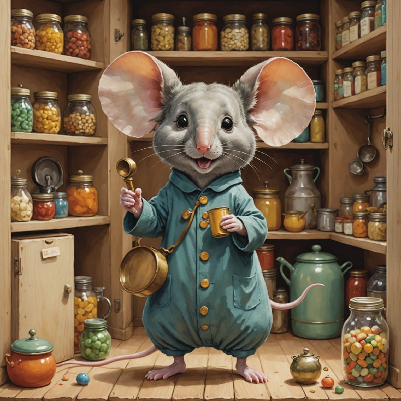Mouse in Elephant Costume Tries to Trumpet in Pantry