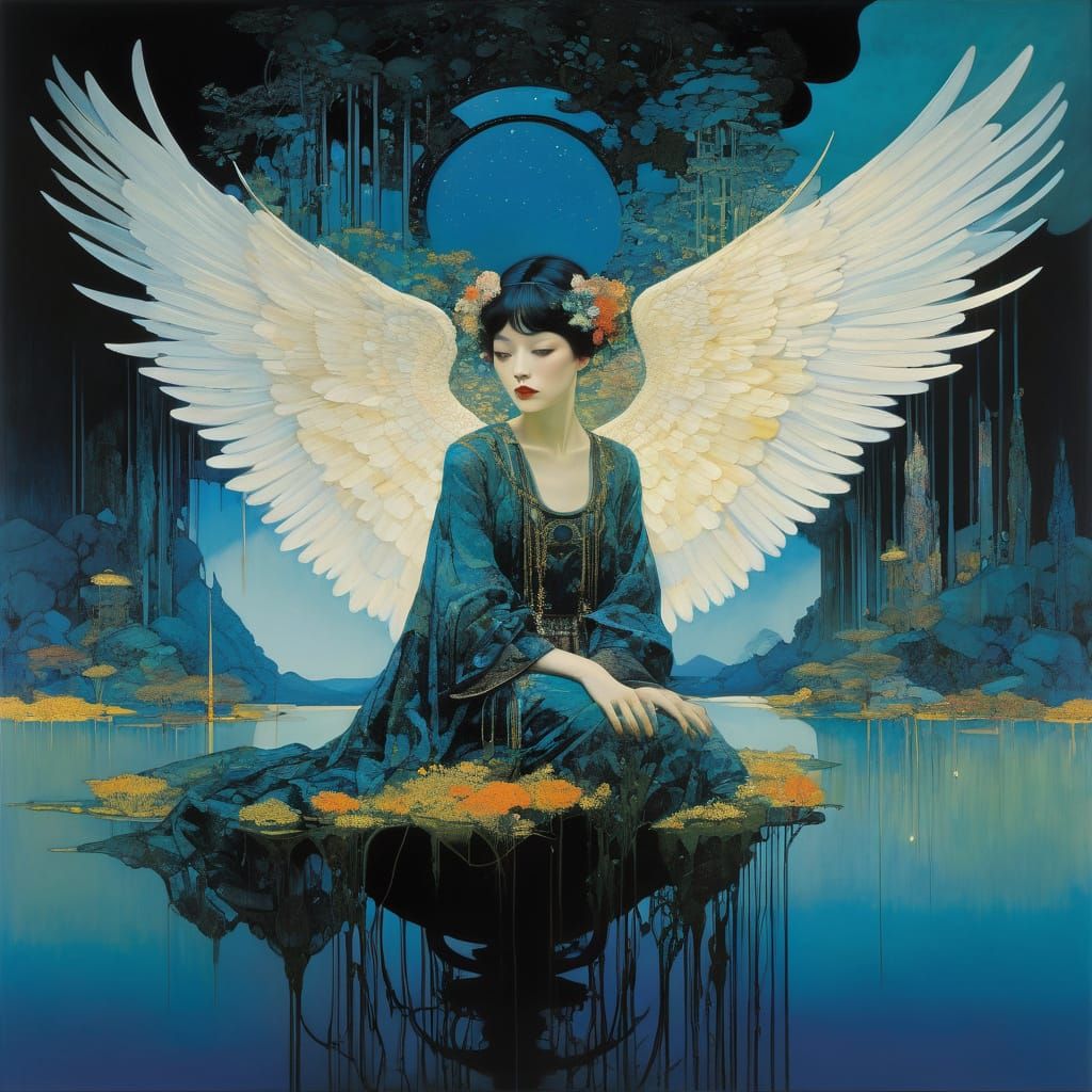 Angel of Death: Art Nouveau Line Drawing