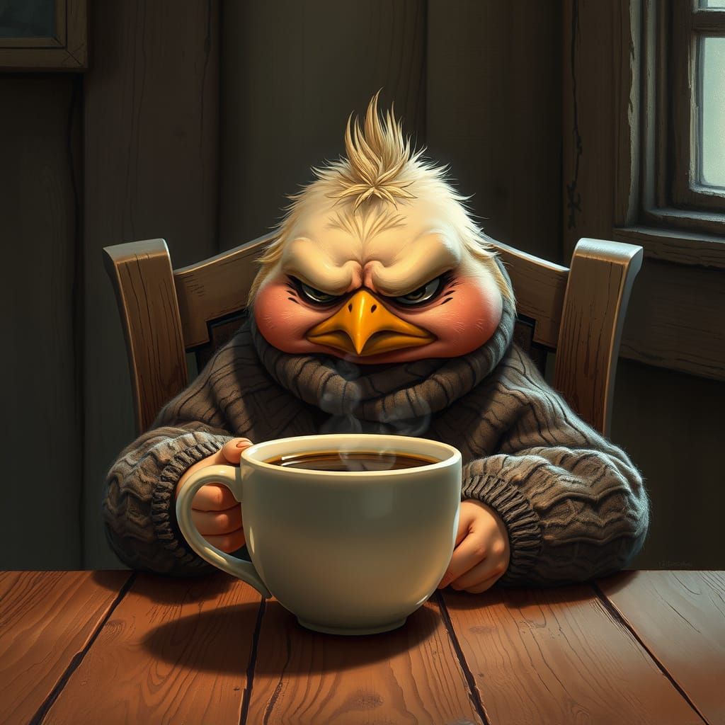Grumpy Chick with Coffee: Photo-Realistic Anthropomorphic Ar...