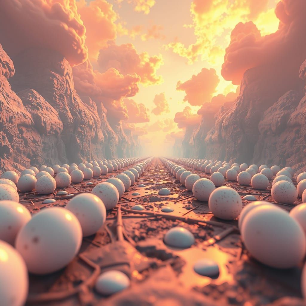 Surreal Abstract Egg Landscape in 3D Cinematic Style