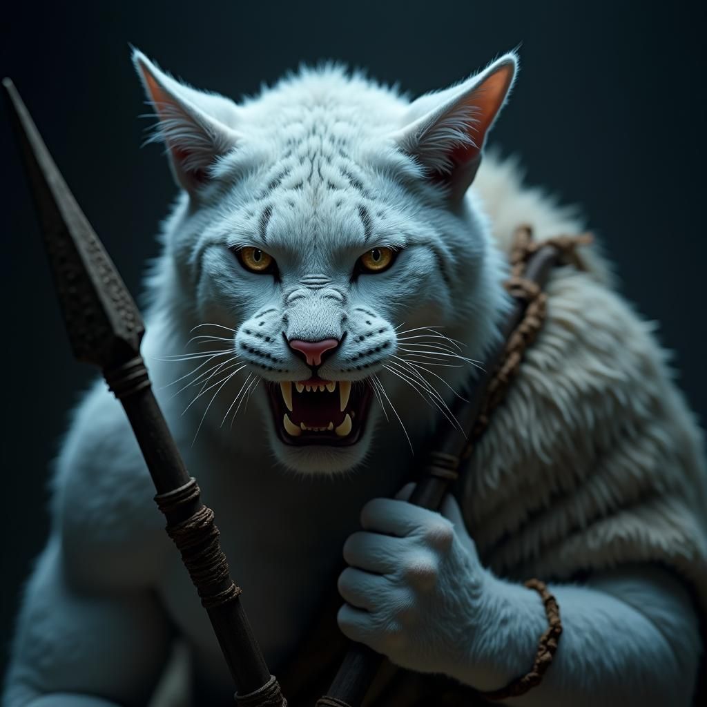 Fierce Snow Bengal Warrior Portrait in Dark Fantasy Style