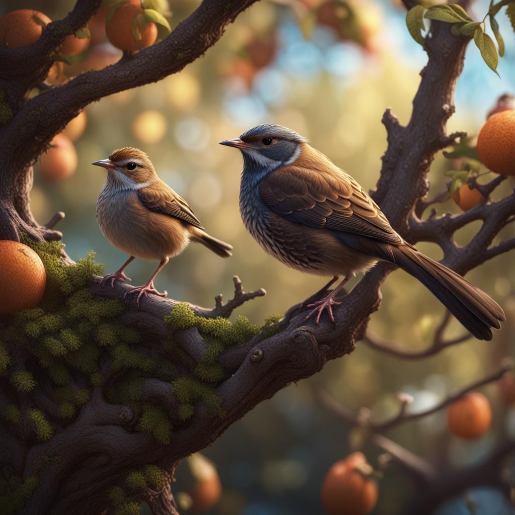 Wren and Finch in Detailed Matte Painting