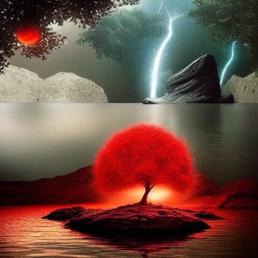 Earth Elemental: Red Tree in a Lake at Dawn