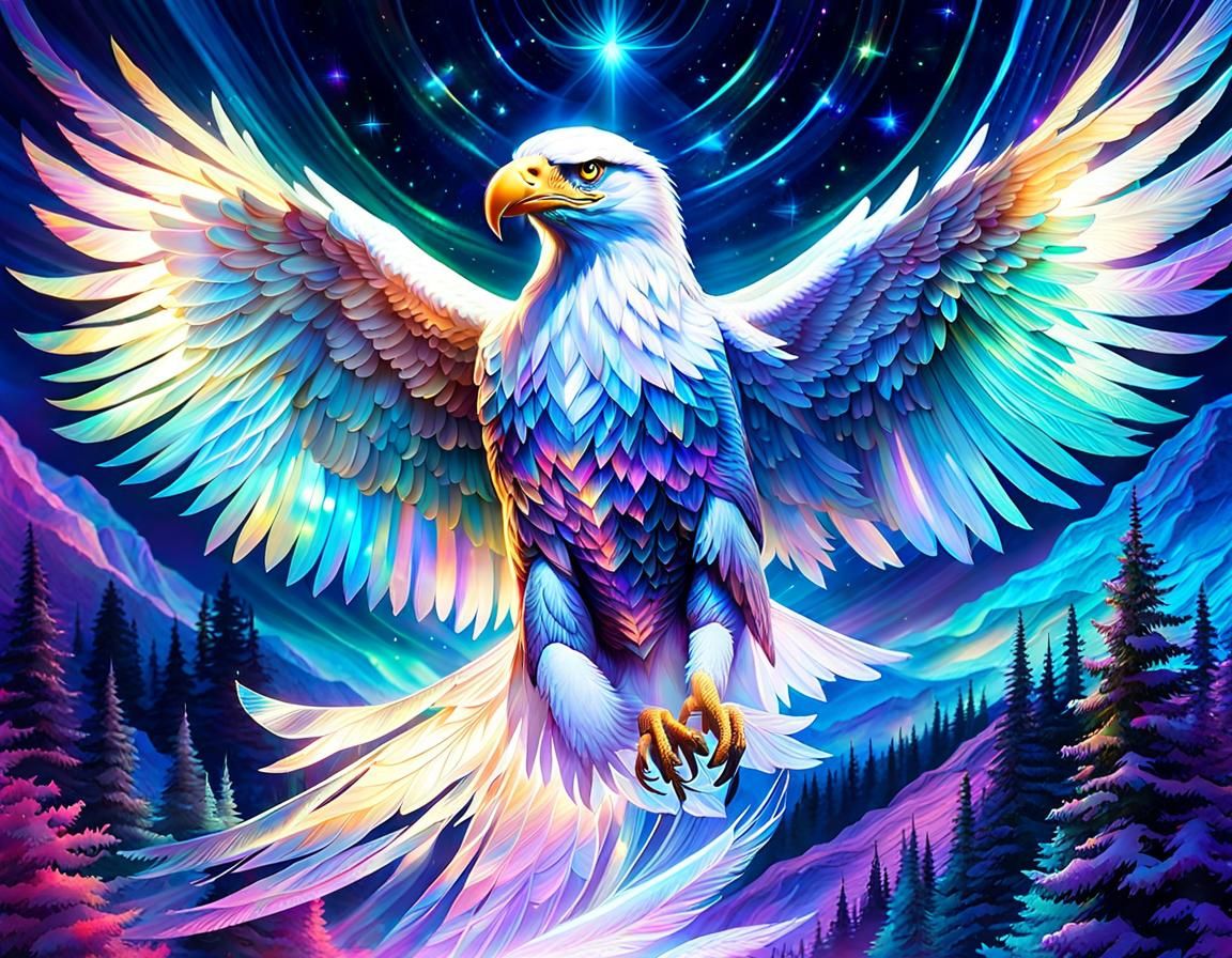 Glowing Astral Eagle in Mixed Media Style