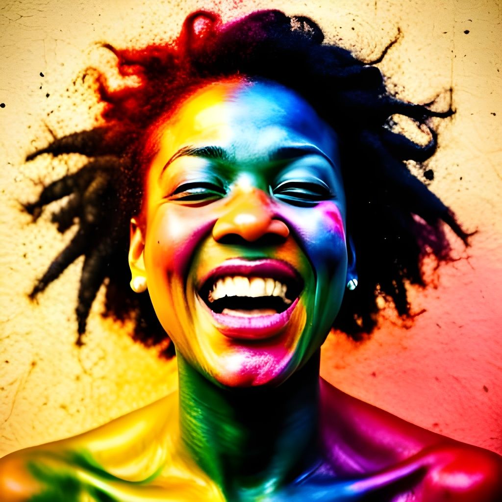 Joyful Woman Laughing in Street Art Style
