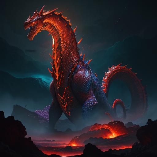 Mythical Fire Serpent Around Undersea Volcano