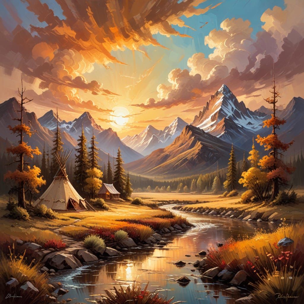 Majestic River Valley Landscape in Filigree Oil Impasto