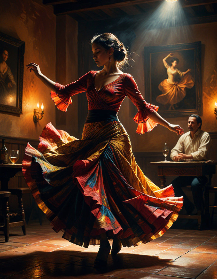 Sensual Spanish Flamenco Dancer in Moody Tavern Setting
