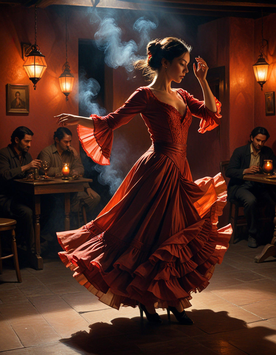 Flamenco Vixen in Smoky Tavern, in the Style of a Velázquez....