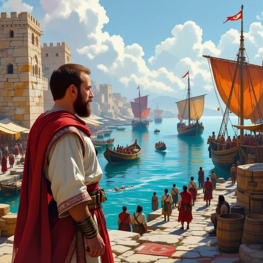 Bustling Ancient Port City on the Water