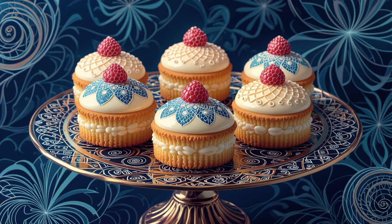 Abstract Vector Fractal Petit Fours on Cake Stand