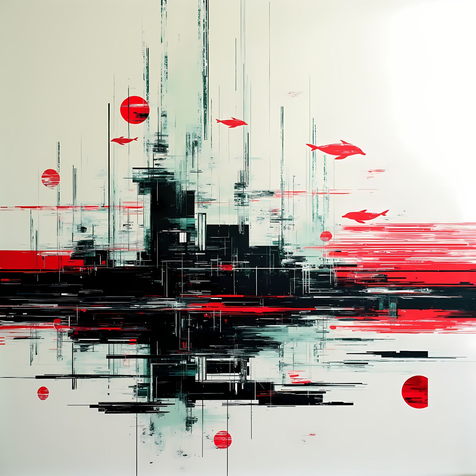 A Black-and-White Dolphin in a Vibrant Red World