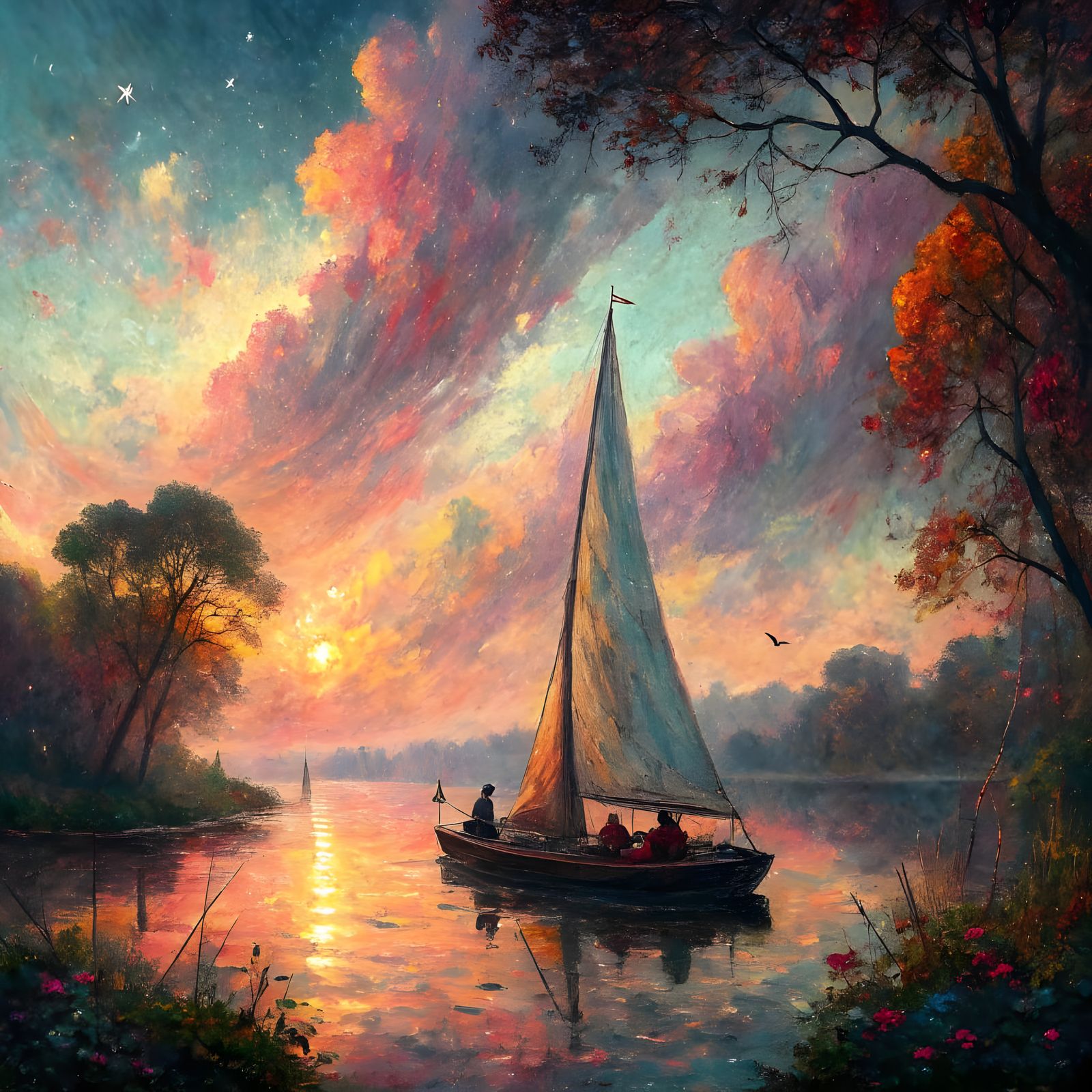 Surreal Sunset on a Serene Lake