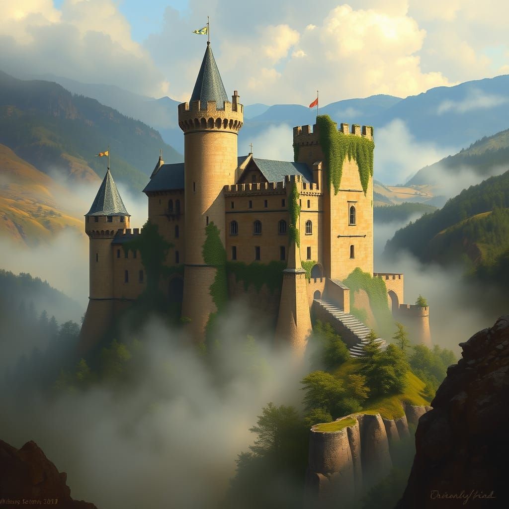 Majestic Medieval Castle in Golden Brown Stone
