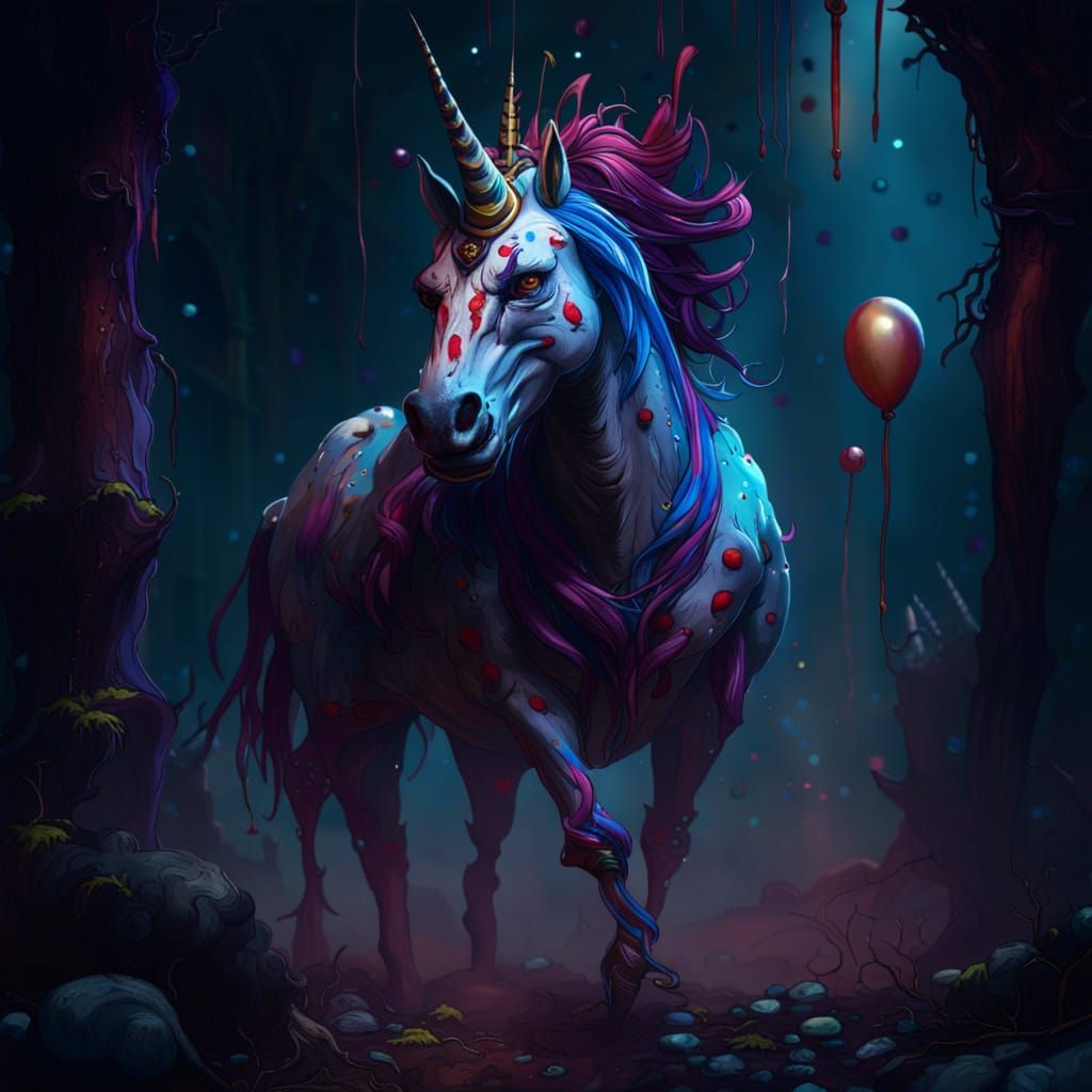 Unicorn Horror Clown in Detailed Matte Painting
