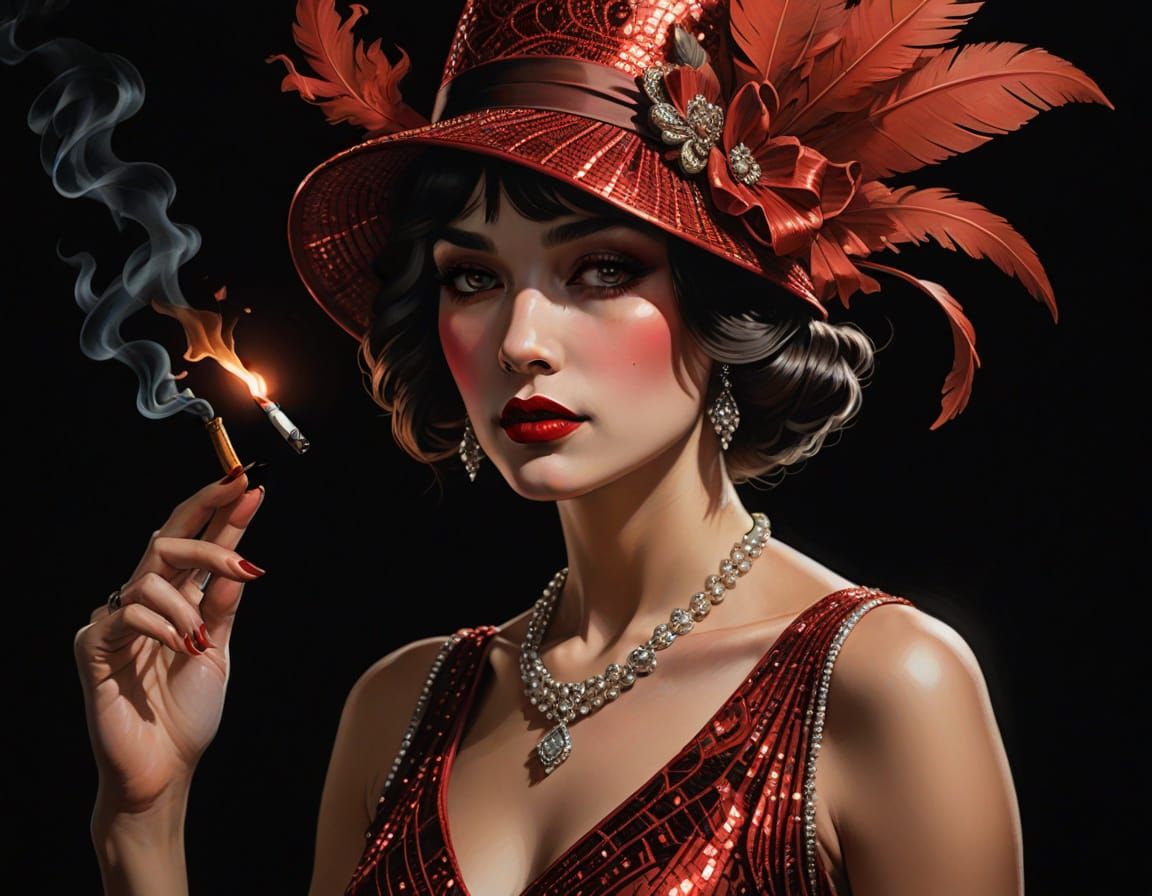 Elegant Flapper in Red Velvet Haze
