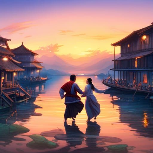 Filipino Couple Dancing at Sunset, Digital Matte Painting
