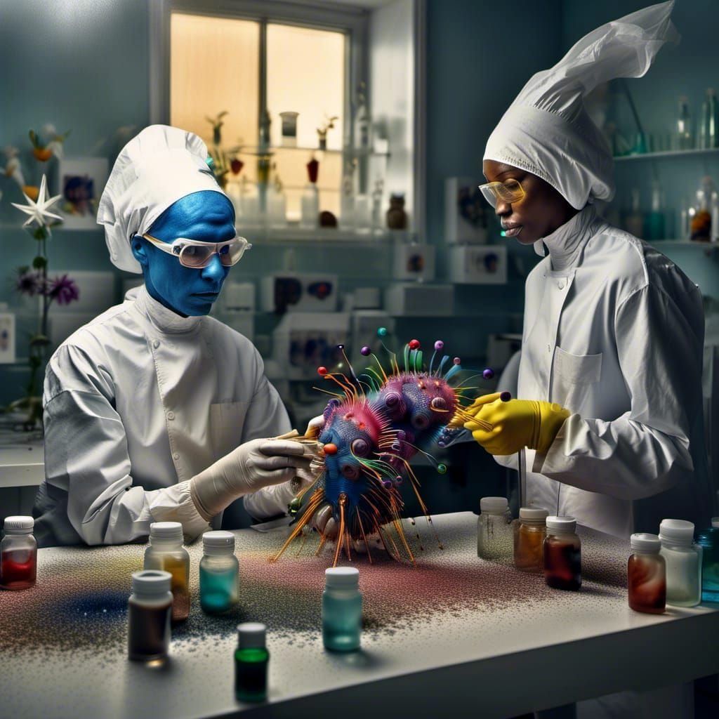Surreal Creatures in a Pristine Laboratory, Photorealistic