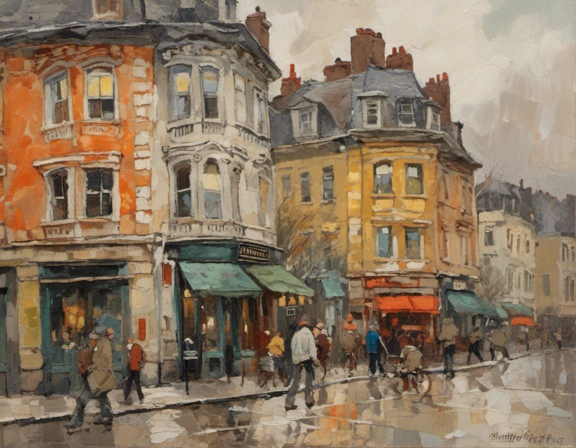 City Buildings in Gouache Style with Vibrant Colors