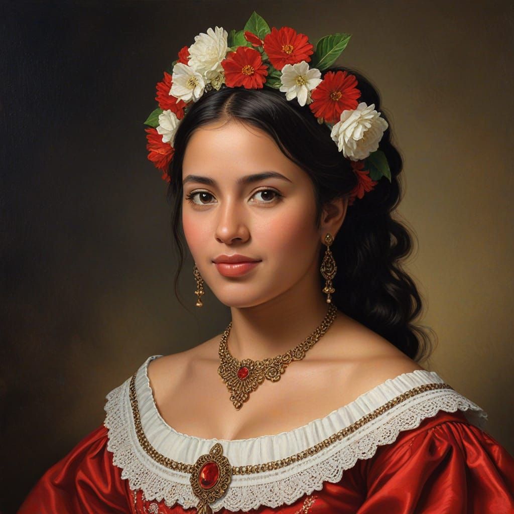 Salvadoran Woman in Traditional Garb Oil Painting