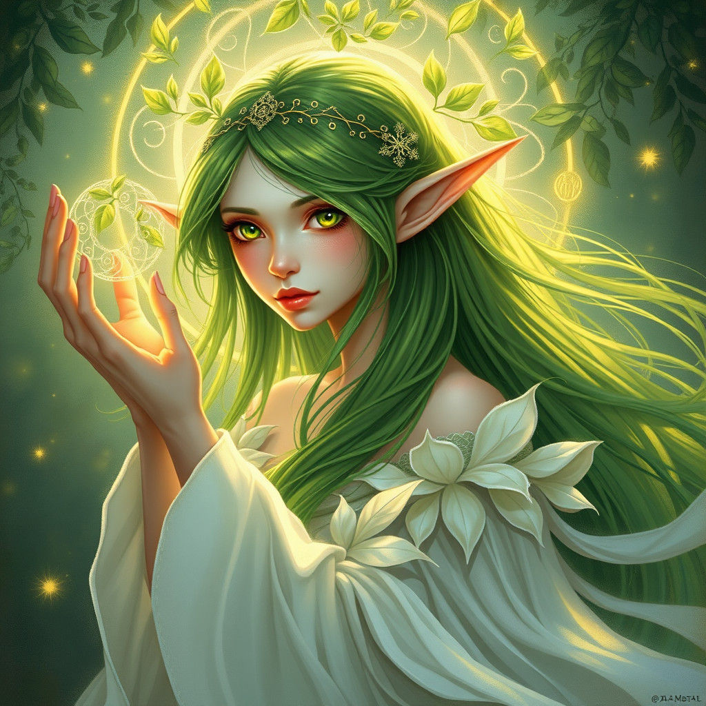 Mystical Elf with Plant Powers in Fantasy Art