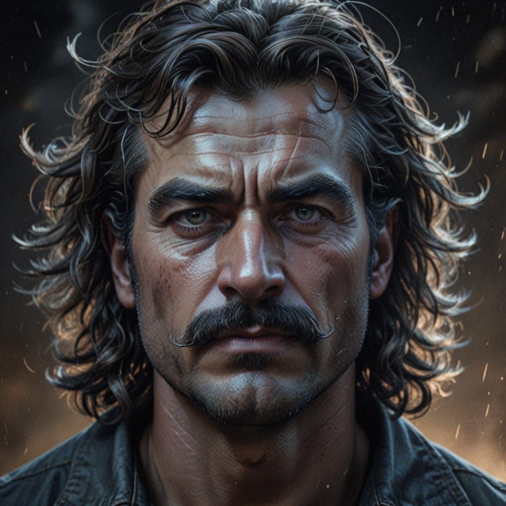 Concept Art: Confident Man with Moustache, Photorealistic St...