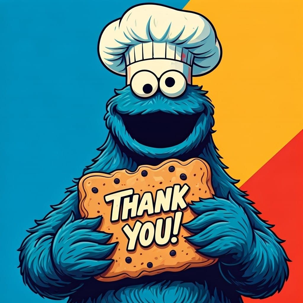 Cookie Monster Chef Says Thank You in Pop Art Style