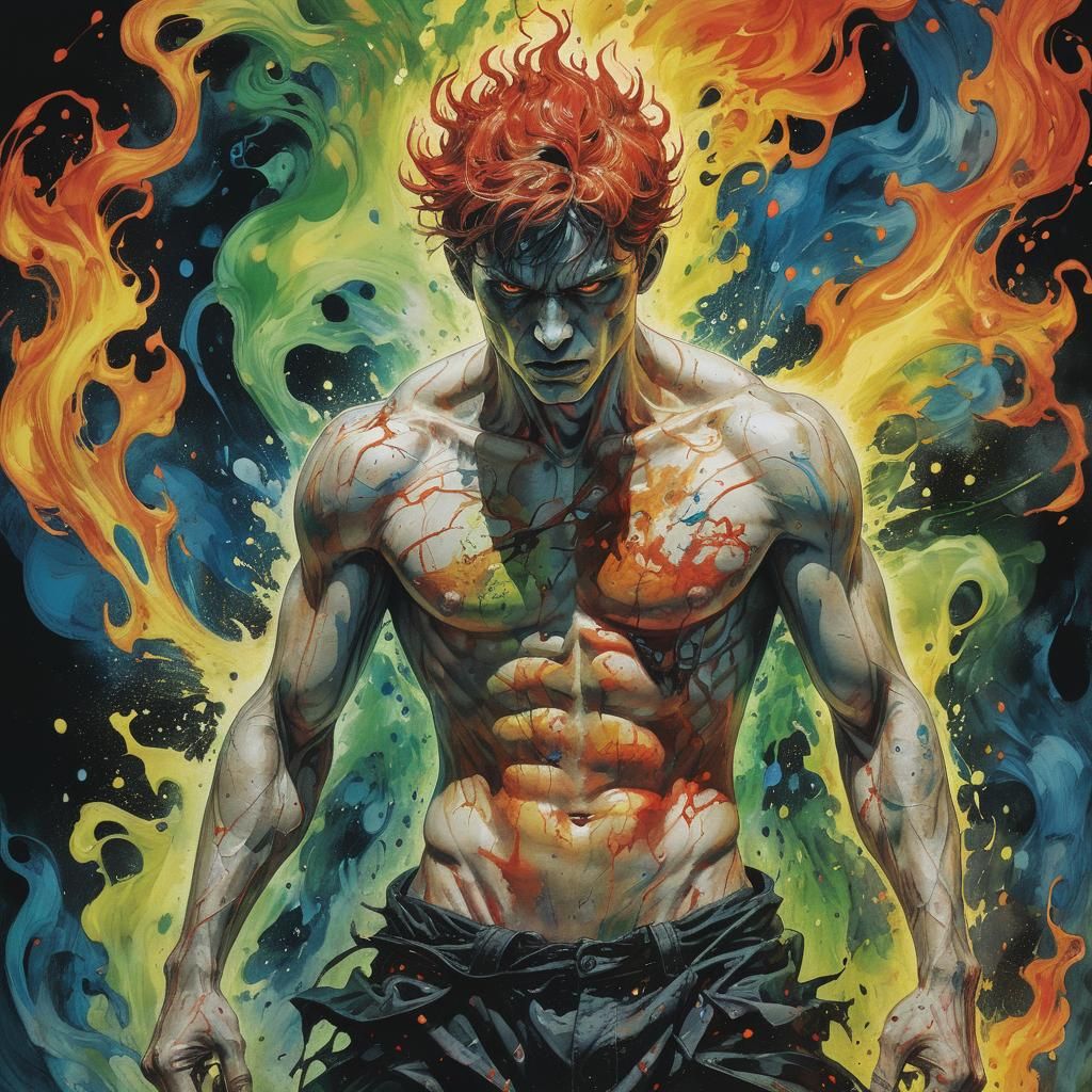 Terrifying Ghostly Man in Liquid Watercolor Art