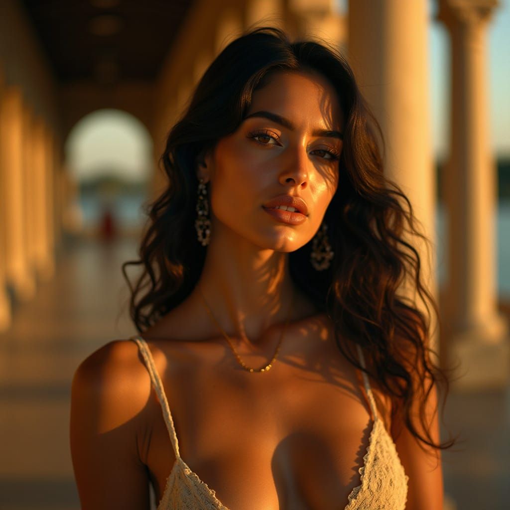 Exotic Brazilian Goddess in Golden Lighting