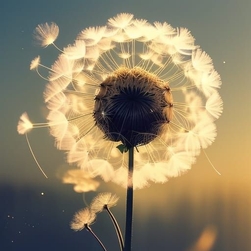 Ethereal Dandelion Seed Drifts in Golden Hour Light