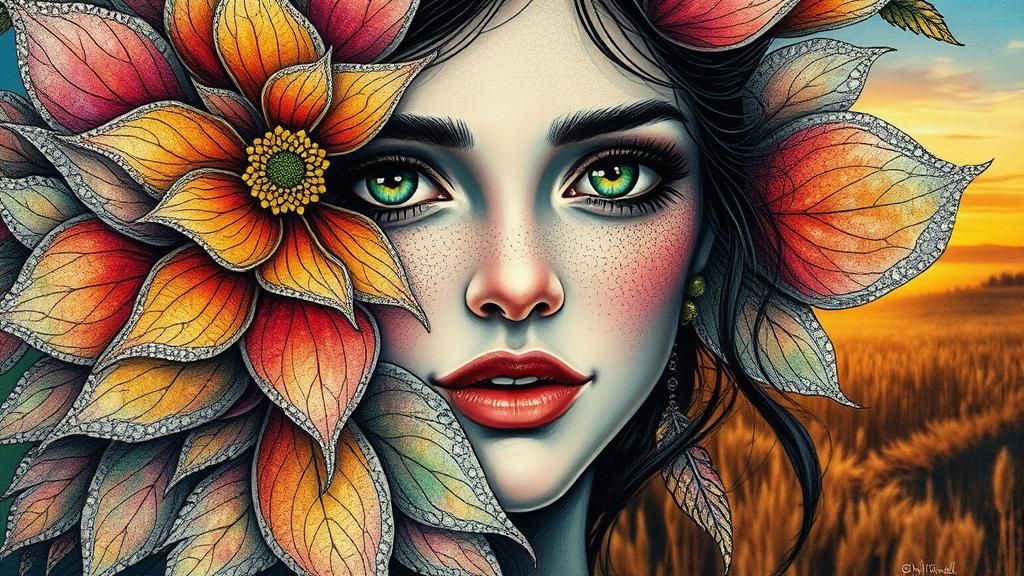 Ethereal Flowerwildnaturewoman with Silver Outlines