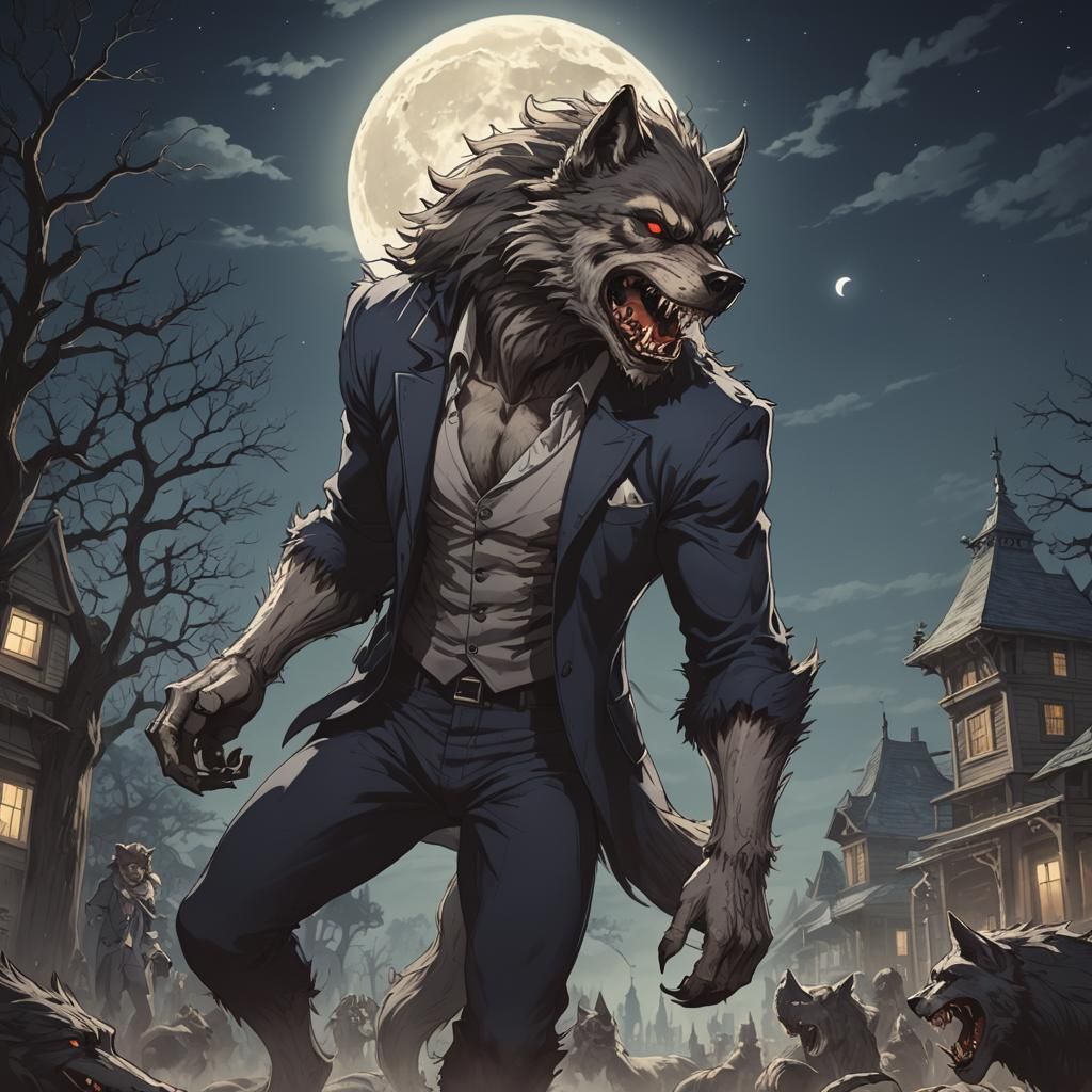 Werewolf Transformation Scene in Anime Style