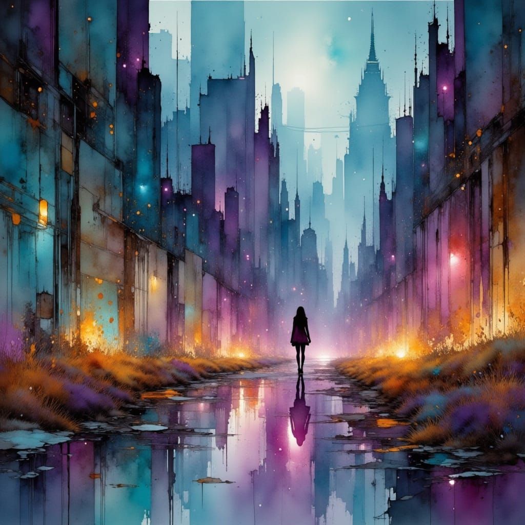 City Lights in Neon Hues