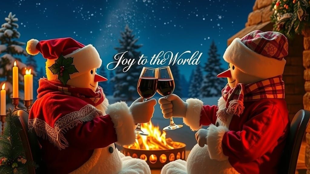 Whimsical Winter Scene: Snowmen Toast to Joy