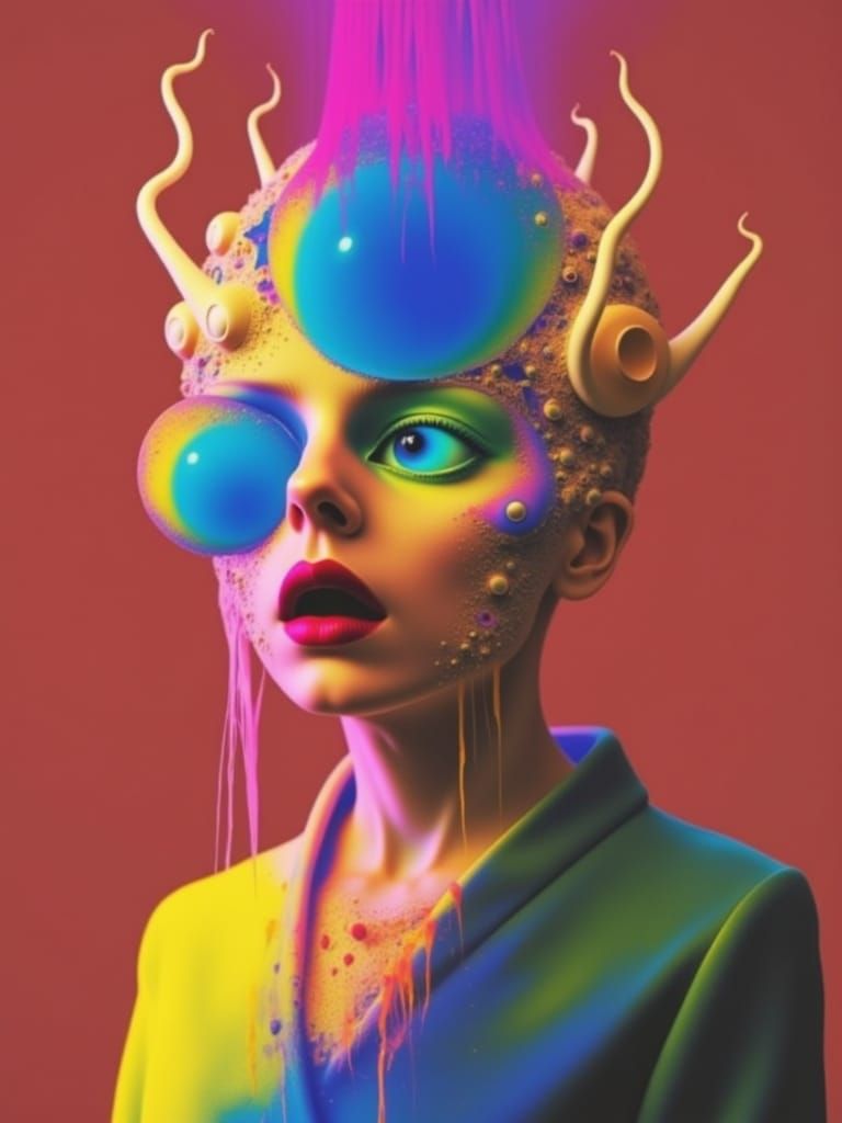 <lora:mix:1.0> <lora:Randomness:1.0> <lora:Glitched:1.0> A stylized, cosmic horror illustration in the style of Zdzisław...