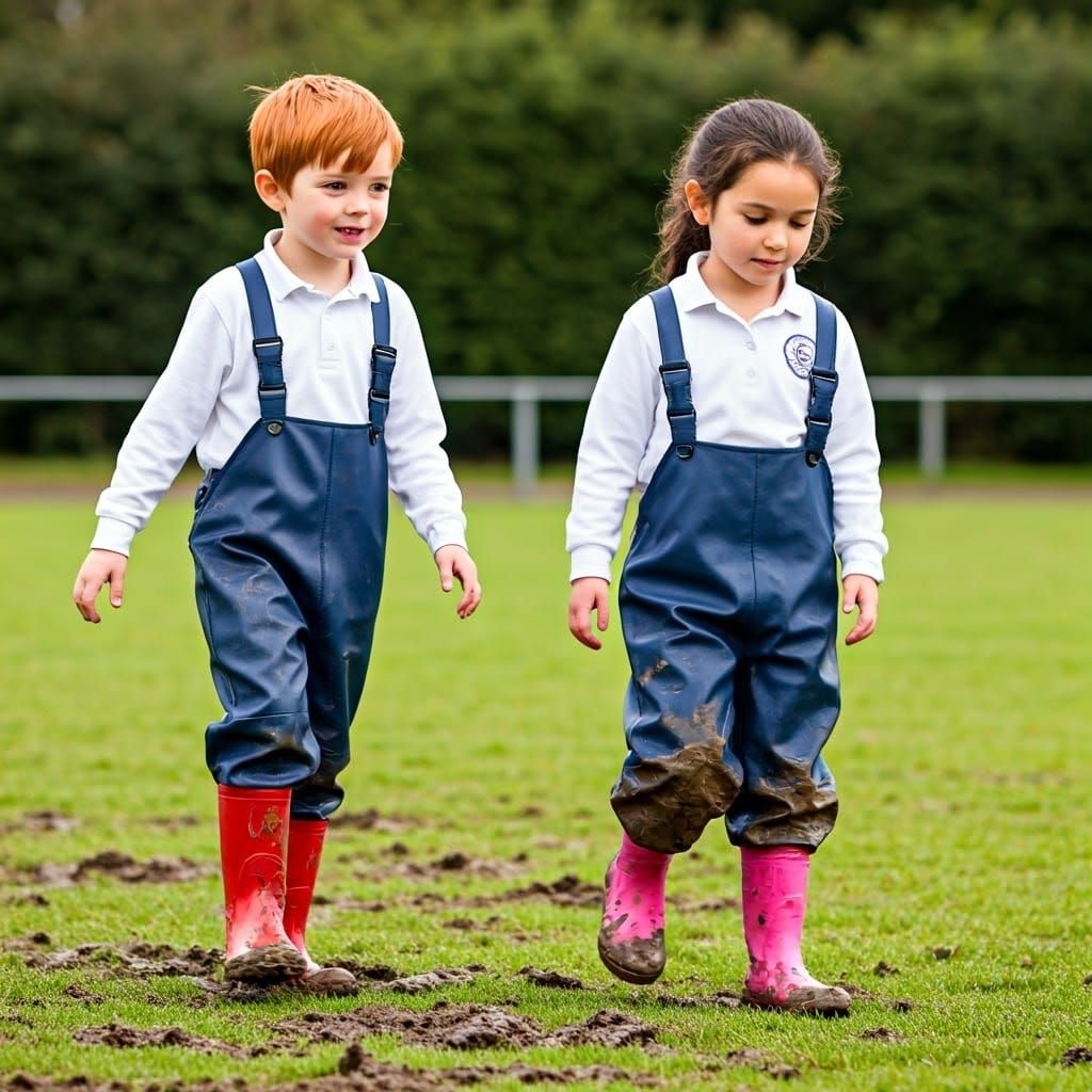 Alvin and Brittany Play in Muddy Schoolyard