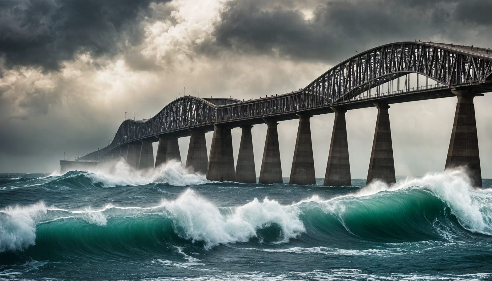 Majestic Stormy Sea Bridge in Dramatic Art