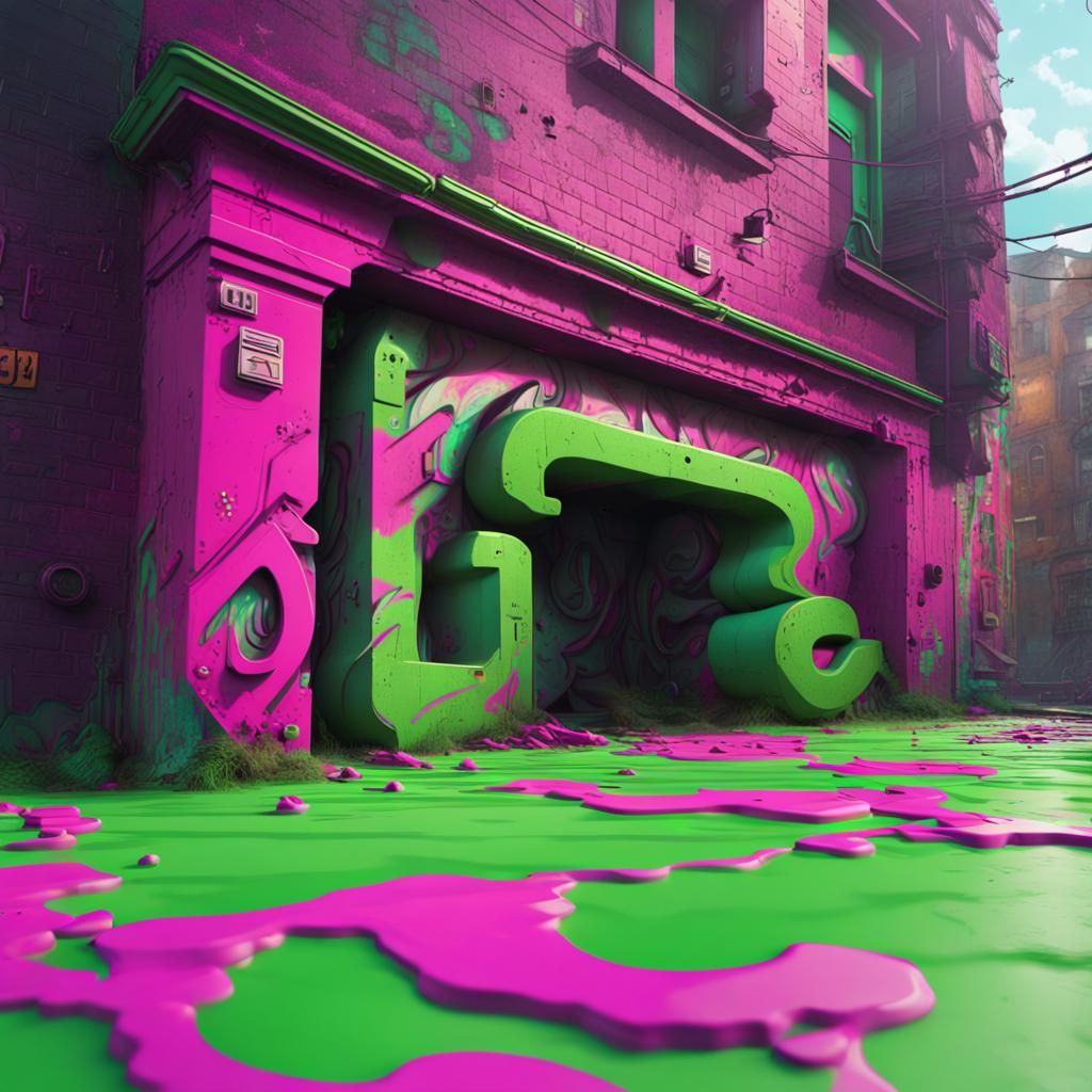 Green and Magenta Graffiti in Retro 3D