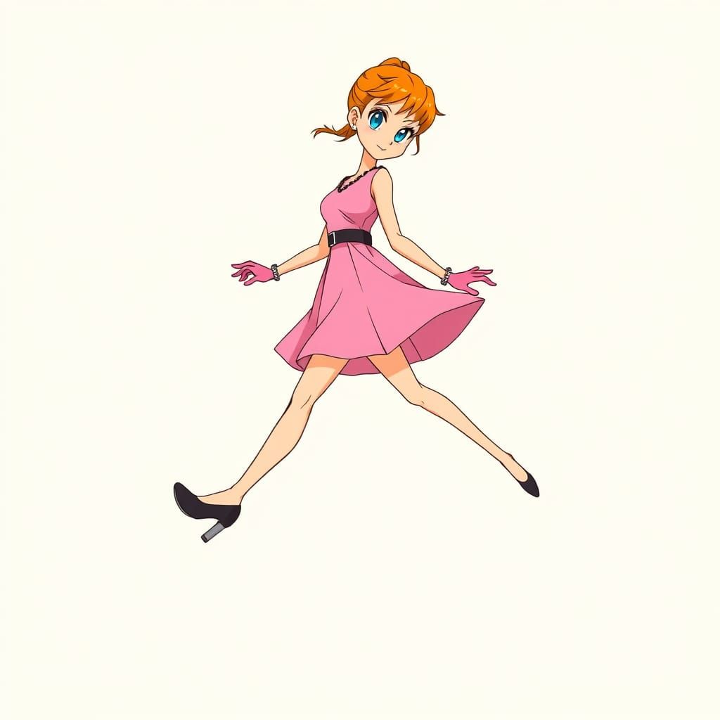 Cartoon Woman Tap Dancing with Anime Style