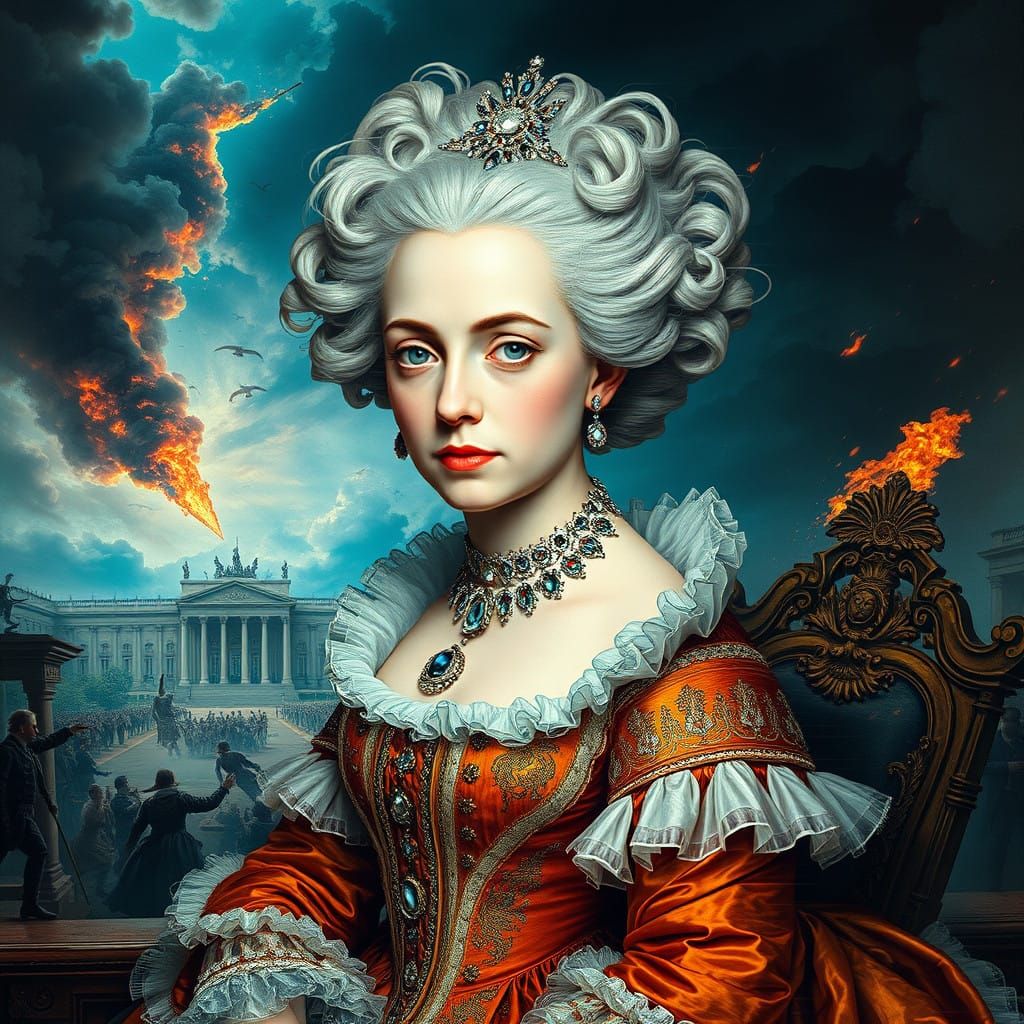 Glitch-Rococo Portrait of a Royal Figure in Turmoil