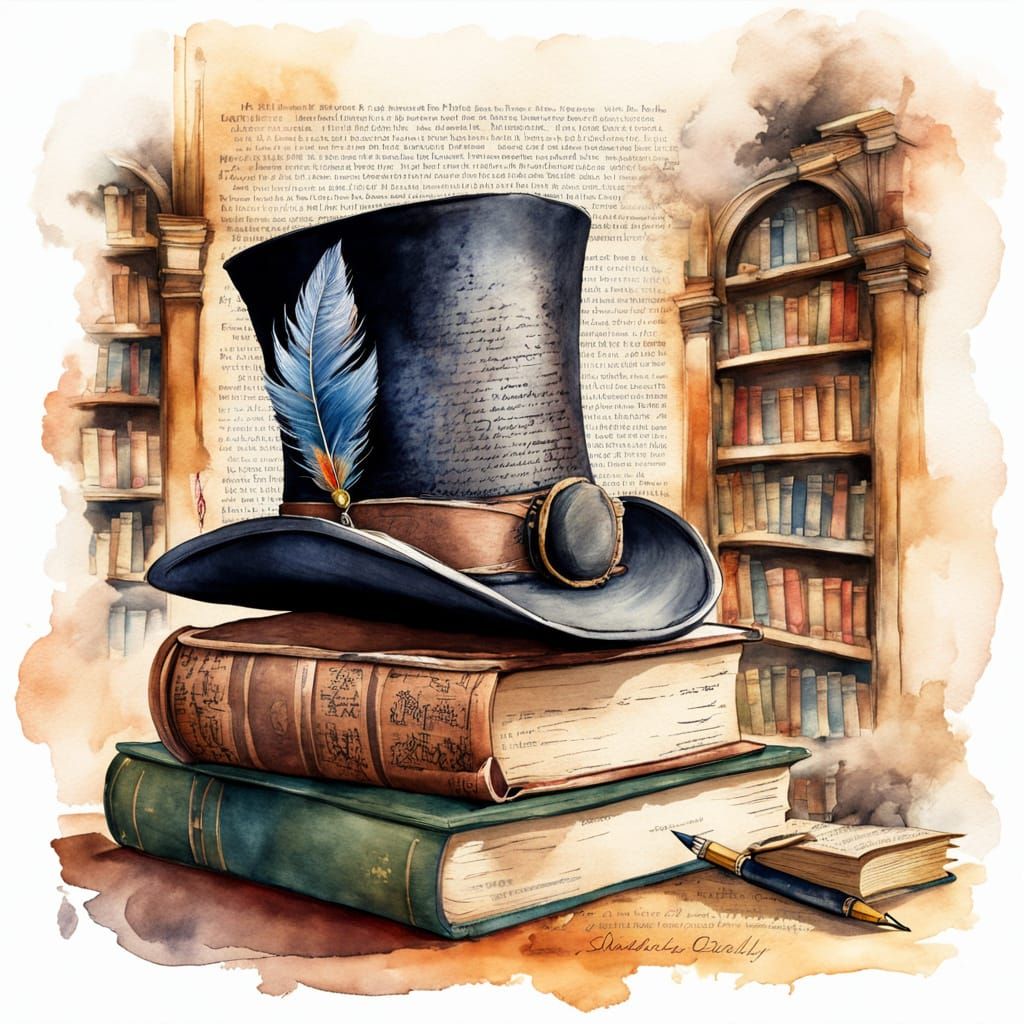 Elegant Top Hat Made of Book Pages in Cozy Library