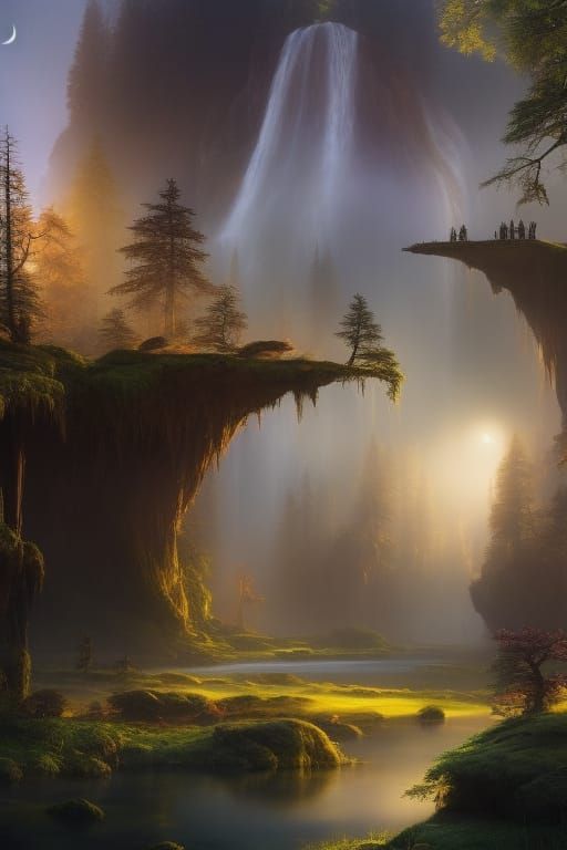 Enchanted Forest of Spirits in Fantasy Oil Painting