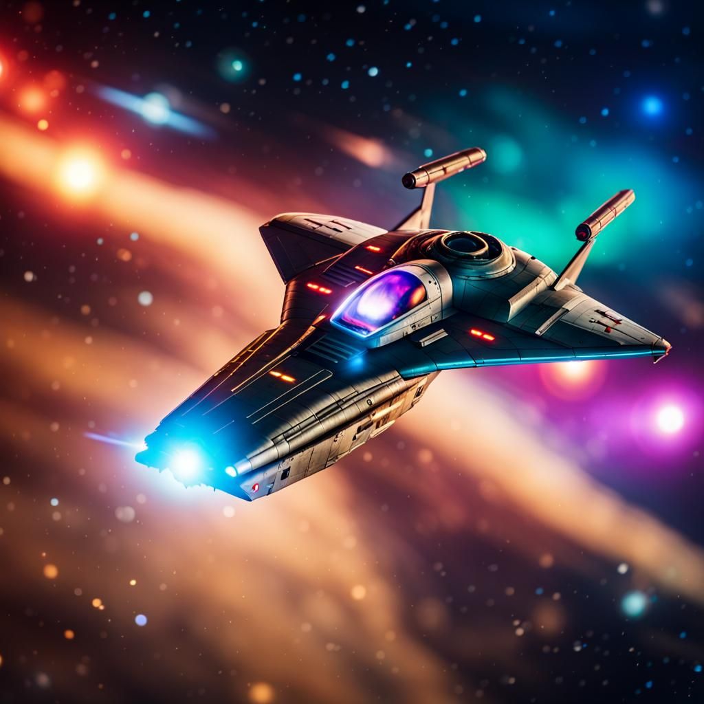 Flying Starship with Multicolored Lights