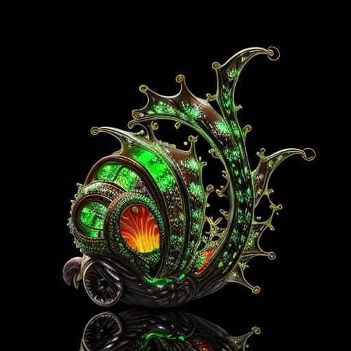 Bioluminescent Fractal Plants in Glass Snail Shell
