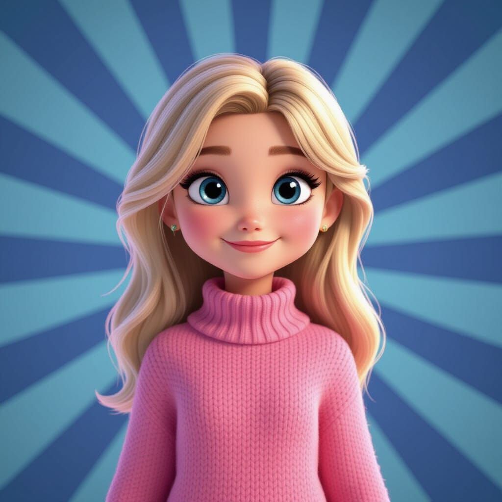 Blond Girl in Pink Sweater, Pixar Animation Style
