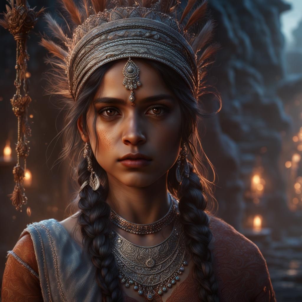 Lost Indian Girl with Silver Thread: Detailed Matte Painting