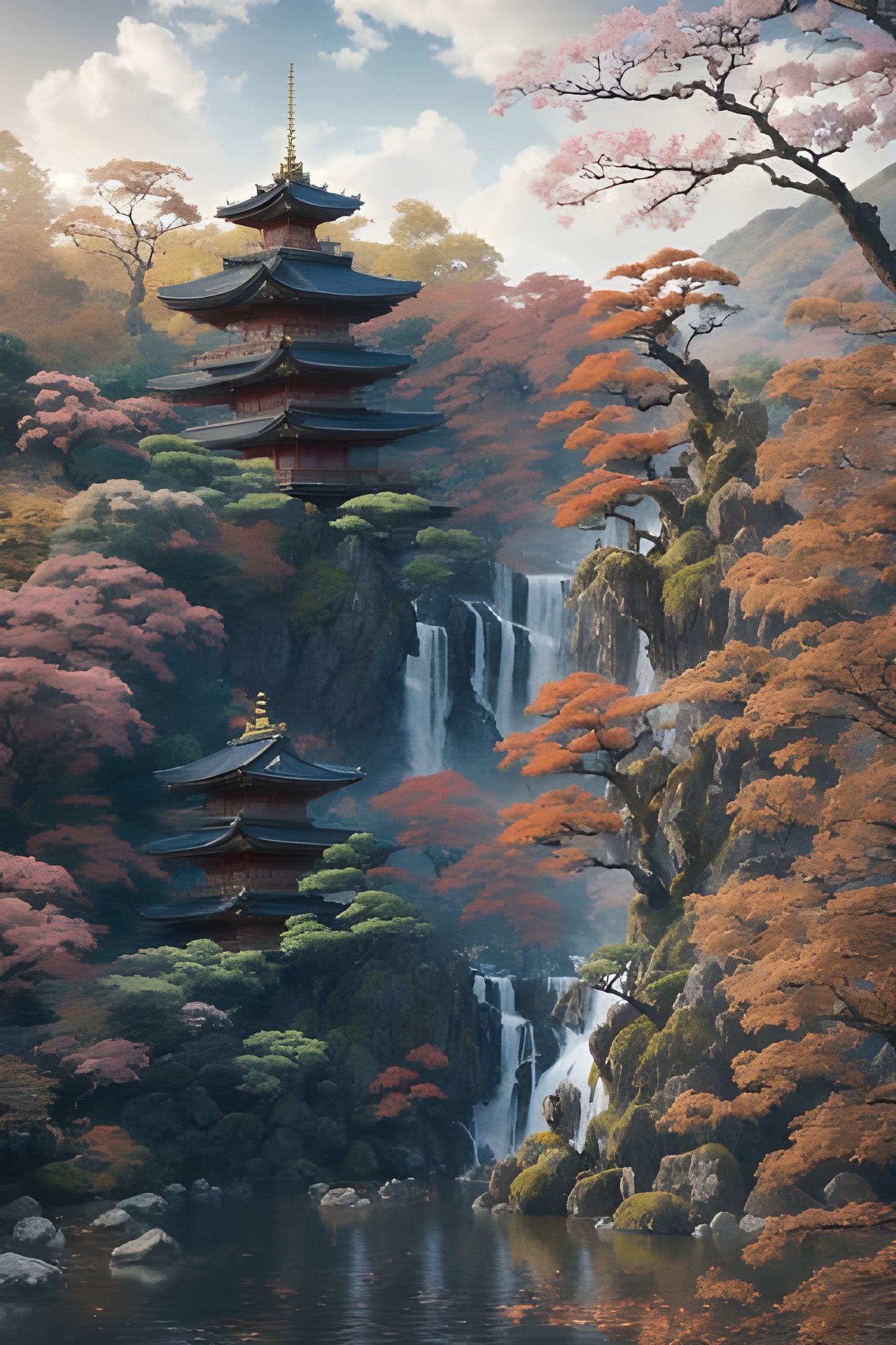 Japanese Garden Temple at Golden Hour